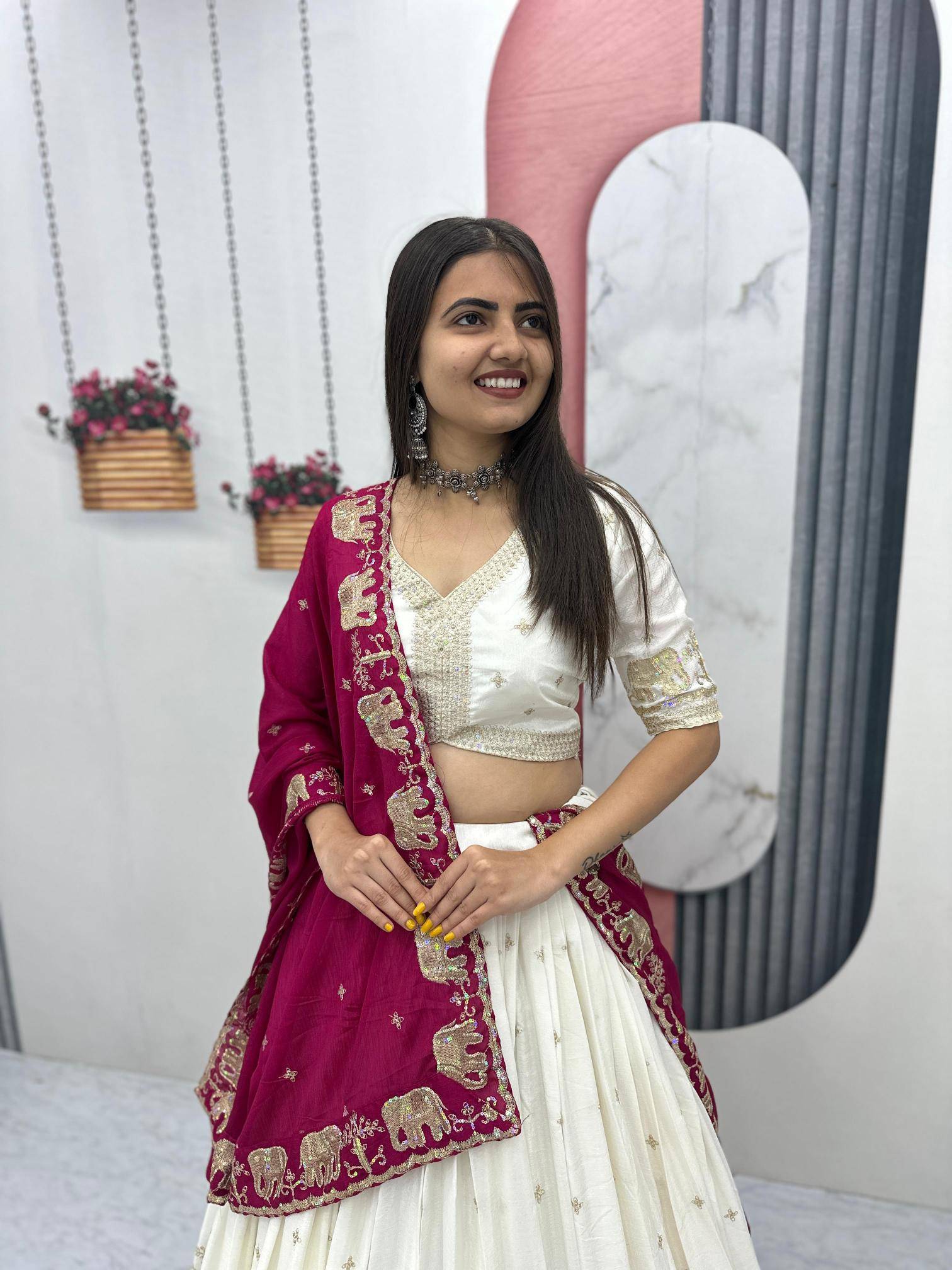 Tapi-300 chinon White Designer Lehenga choli exporter